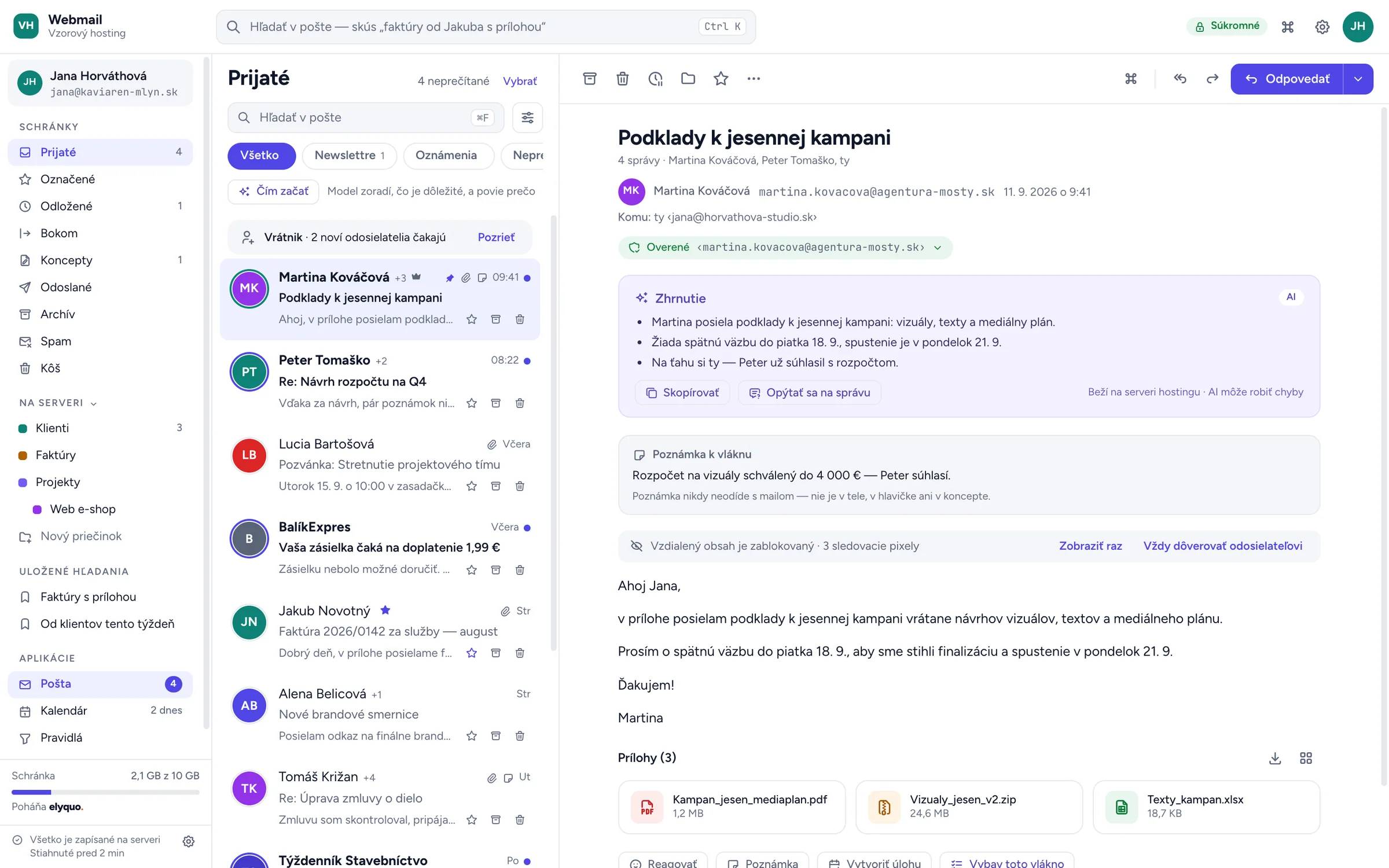 Webmail pre zákazníkov hostingu